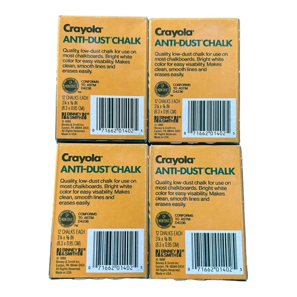 Vintage Crayola White Anti-Dust Chalk Lot of 4 NOS No. 1402 Binney & Smith 1988 - Picture 2 of 7